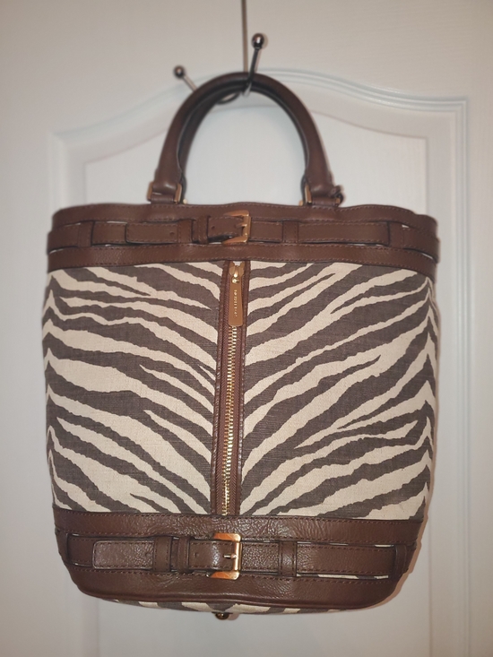 Michael Kors Handbags - Michael Kors Brown and Cream Zebra-Print Canvas Tote with Leather Trim